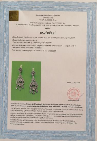 Starožitné zlaté náušnice s diamanty, visací