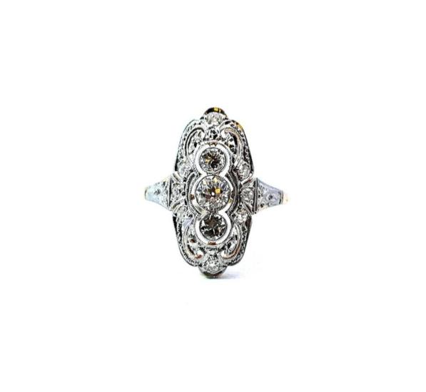 Starožitný zlatý prsten s diamanty, vel. 53,5
