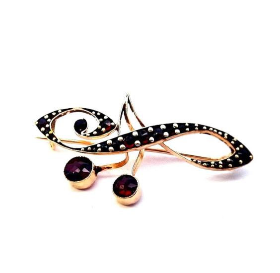 Zlatá brož s českými granáty