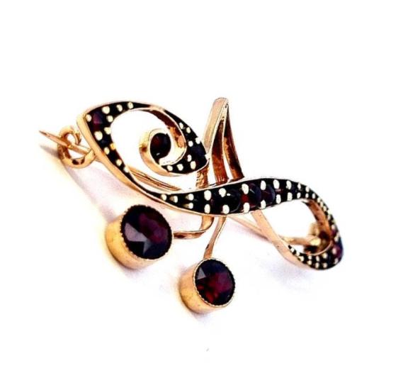 Zlatá brož s českými granáty