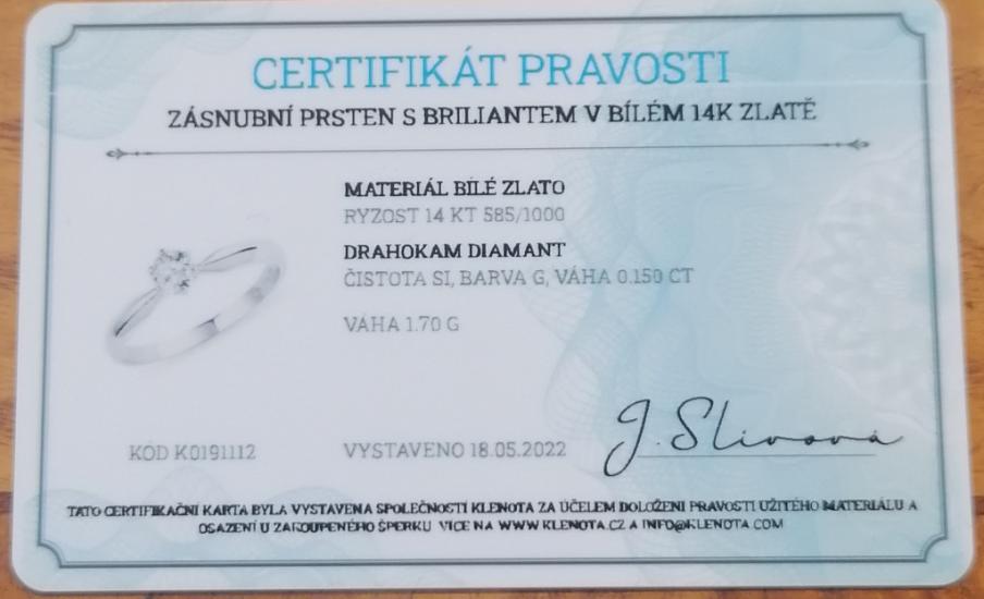 Zlatý prsten s diamantem, vel. 52