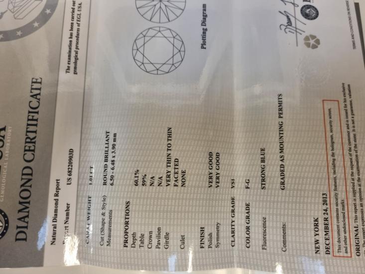 Zlatý prsten s briliantem 1,01 ct, vel. 52