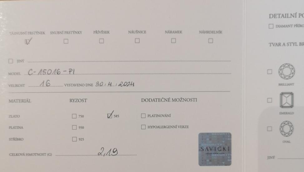 Zlatý prsten SAVICKI se zirkony, vel. 55,5