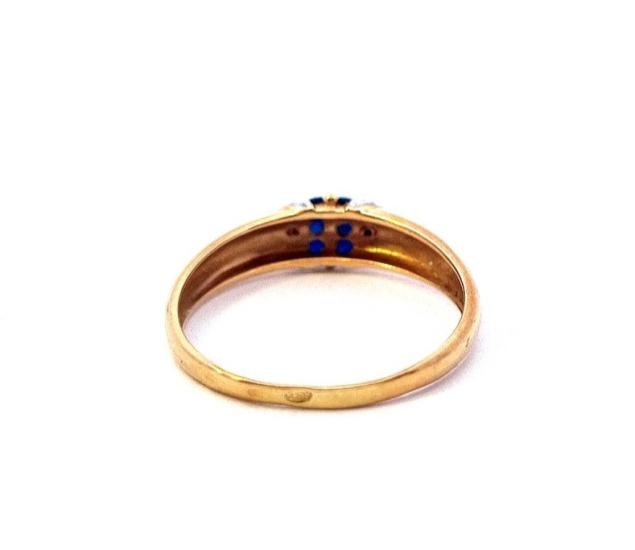 Zlatý prsten se safíry a diamanty, vel. 58