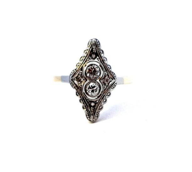 Starožitný zlatý prsten s diamanty, Art-Deco, vel. 53