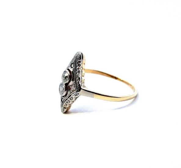 Starožitný zlatý prsten s diamanty, Art-Deco, vel. 53