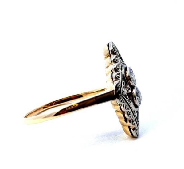 Starožitný zlatý prsten s diamanty, Art-Deco, vel. 53