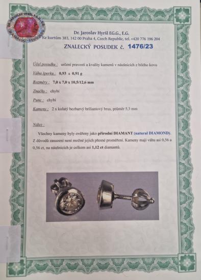 Zlaté náušnice pecky - diamanty 1,12 ct