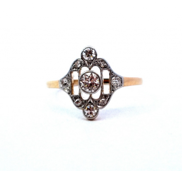 Výjimečný prsten z období art deco s diamanty, vel. 58