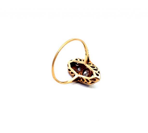 Starožitný zlatý prsten z období art deco s diamanty, vel. 54,5
