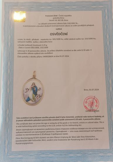 Zlatý přívěs, madonka s andělíčky