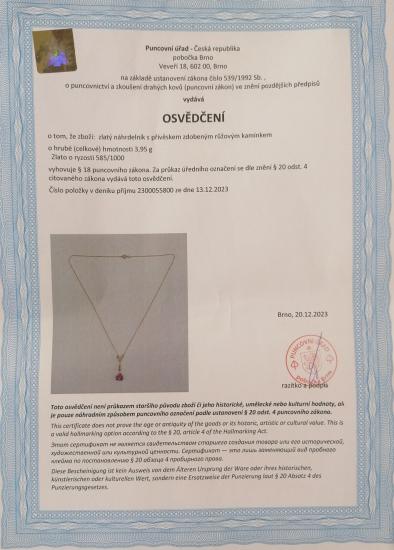 Starožitný zlatý kolier s rubínem a leukosafírem