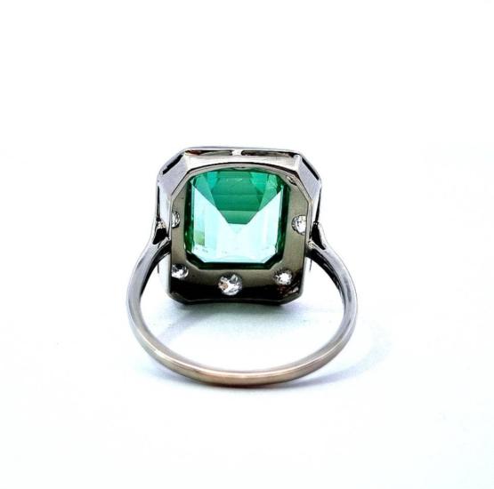 Starožitný zlatý prsten se smaragdem a diamanty, vel. 59