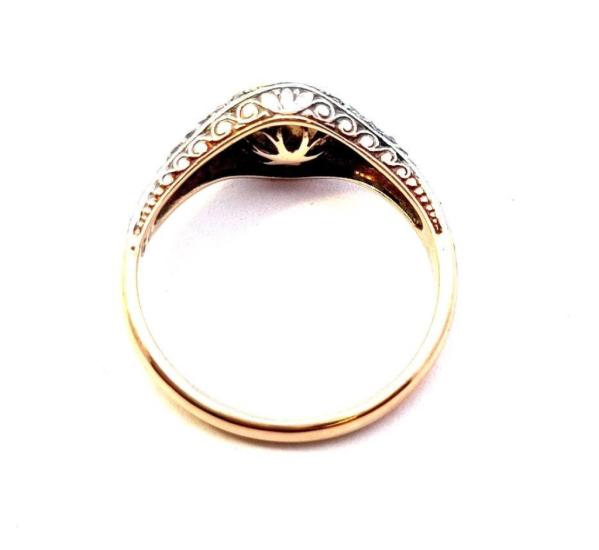 Art deco prsten s diamanty, perlou a safíry