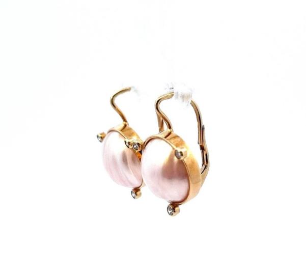 Zlaté náušnice s perlou a diamanty, visací