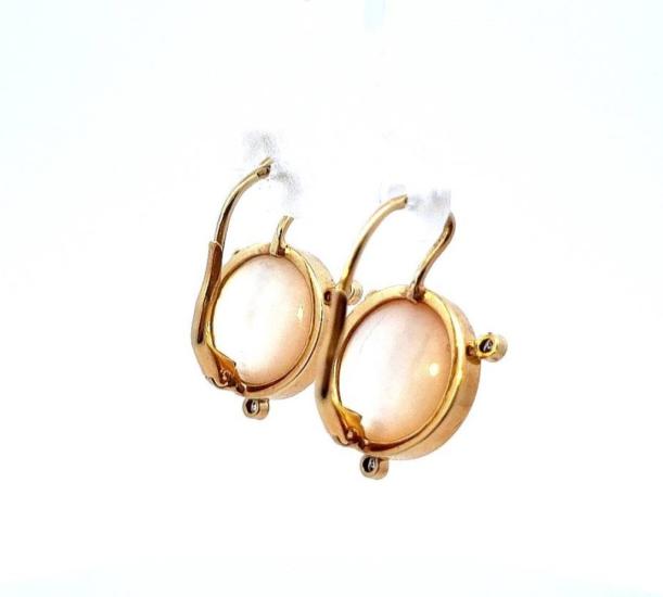 Zlaté náušnice s perlou a diamanty, visací