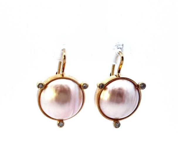 Zlaté náušnice s perlou a diamanty, visací