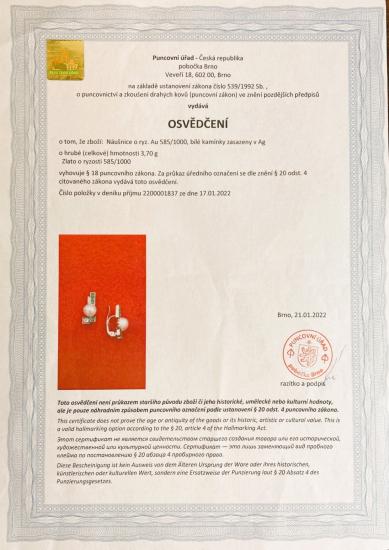 Zlaté náušnice s perlou,  diamantem a smaragdy, visací