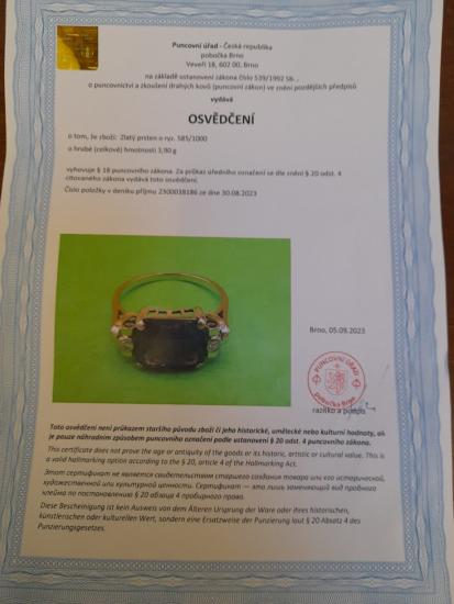 Zlatý prsten s ametystem a diamanty, vel. 54,5
