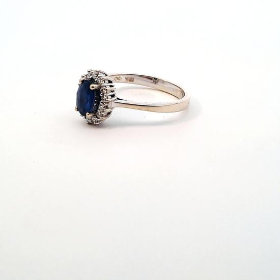 Zlatý prsten se safírem a diamanty, vel. 54,5