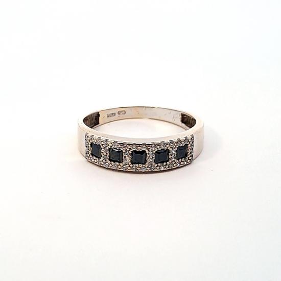 Zlatý prsten se zirkony a safíry, vel. 53