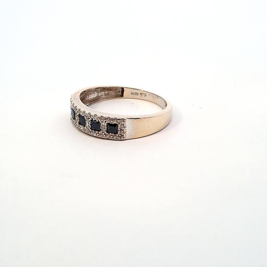 Zlatý prsten se zirkony a safíry, vel. 53