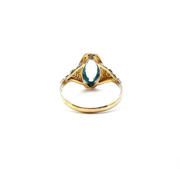 Starožitný zlatý prsten s modrým kamenem - topaz, vel. 55