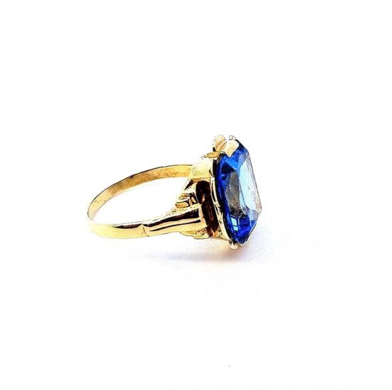 Starožitný pánský zlatý prsten s modrým kamenem - topaz, vel. 64