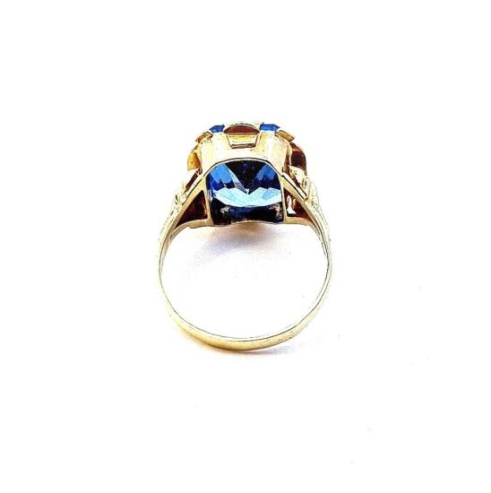 Starožitný pánský zlatý prsten s modrým kamenem - topaz, vel. 64