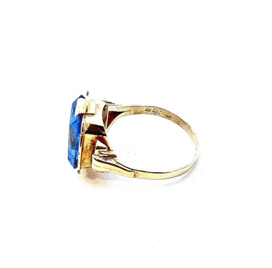 Starožitný pánský zlatý prsten s modrým kamenem - topaz, vel. 64