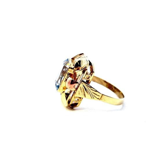 Zlatý prsten s modrým kamenem - topaz, vel. 53
