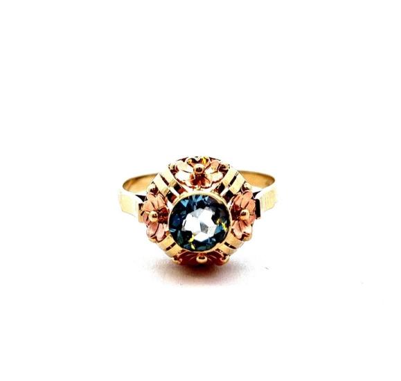 Zlatý prsten s modrým kamenem - topaz, vel. 55