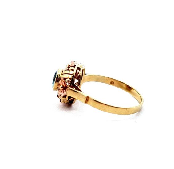 Zlatý prsten s modrým kamenem - topaz, vel. 55