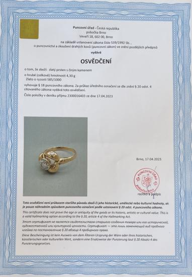 Zlatý prsten se zirkonem, vel. 58,5