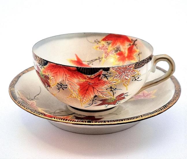 Ručně malovaný porcelánový šálek s podšálkem