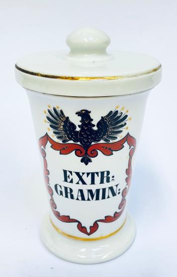 Porcelánová lékárenská dózička, Fischer &Mieg