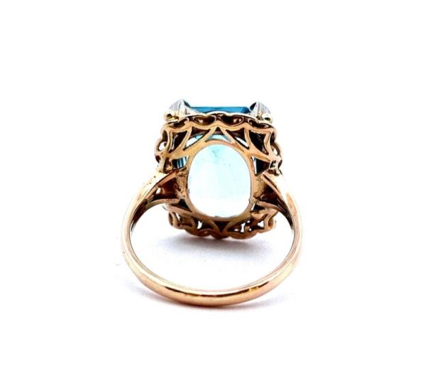 Starožitný zlatý prsten s modrým kamenem - topaz, vel. 54