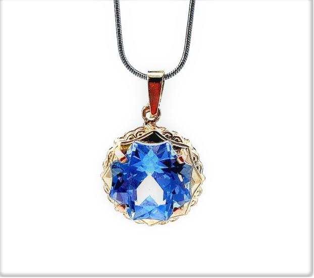 Starožitný zlatý přívěsek s modrým kamenem - topaz