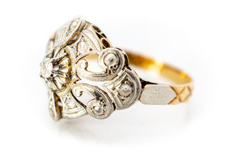 Art deco prsten s diamanty, vel. 55