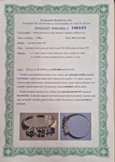 Prsten se safíry a diamanty, vel. 56