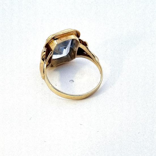 Starožitný zlatý prsten s modrým kamenem - topaz, vel. 54,5