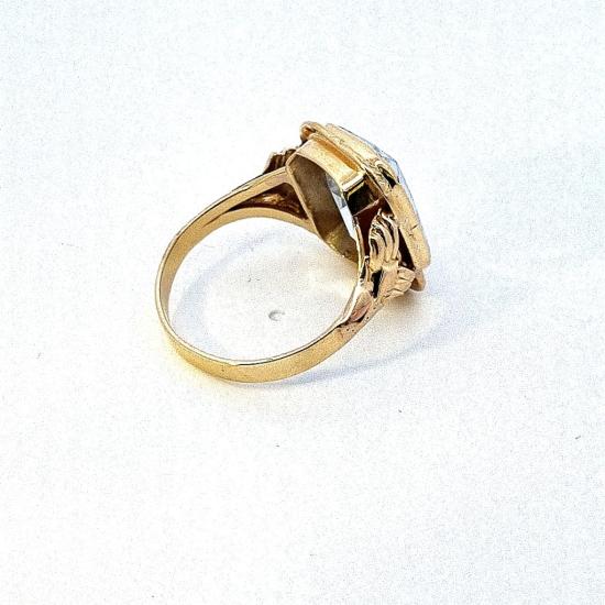 Starožitný zlatý prsten s modrým kamenem - topaz, vel. 54,5