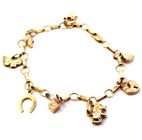 Zlatý náramek s přívěsy, 6,99 g
