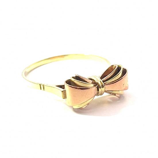 Starožitný zlatý prsten s mašličkou, vel. 62