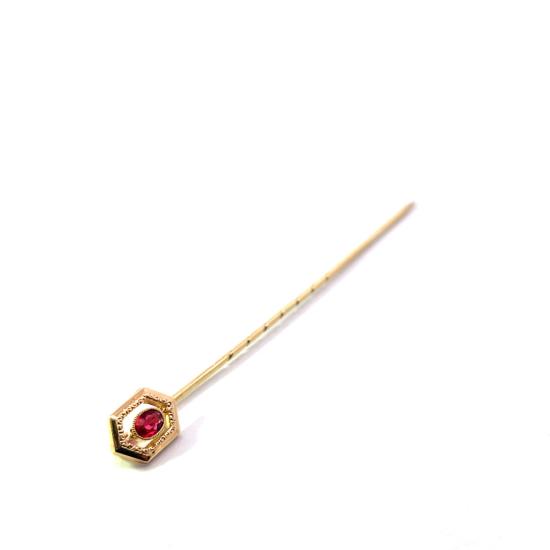 Zlatá jehlice s červeným kamenem, 0,82 g