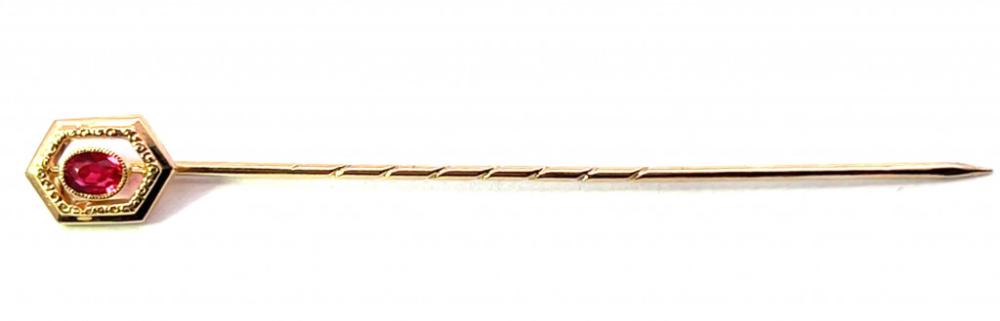 Zlatá jehlice s červeným kamenem, 0,82 g