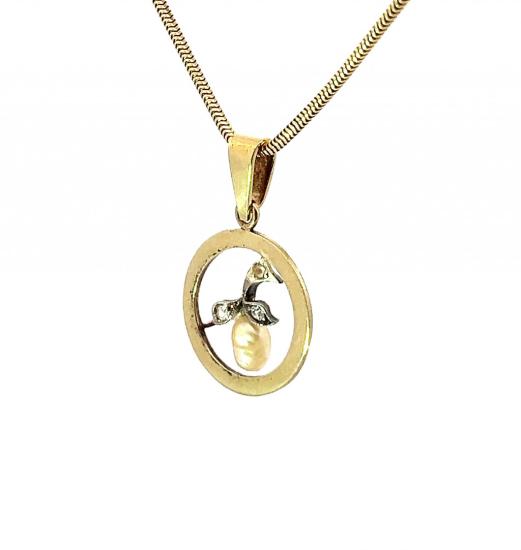 Zlatý přívěs s říční perlou a kamínky