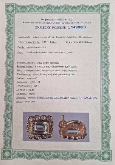 Starožitné náušnice s diamanty a akvamaríny