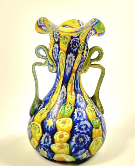 Vázička- millefiori - s oušky- žlutá