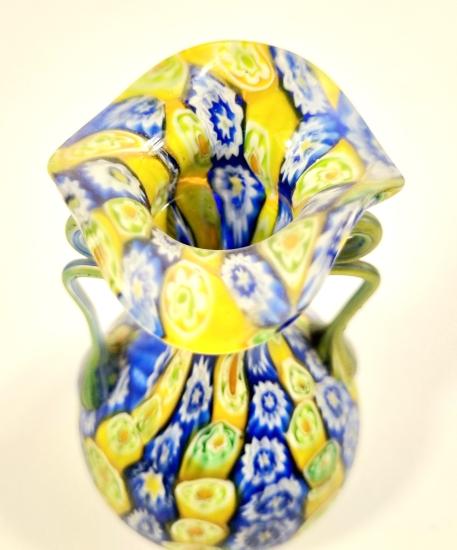 Vázička- millefiori - s oušky- žlutá